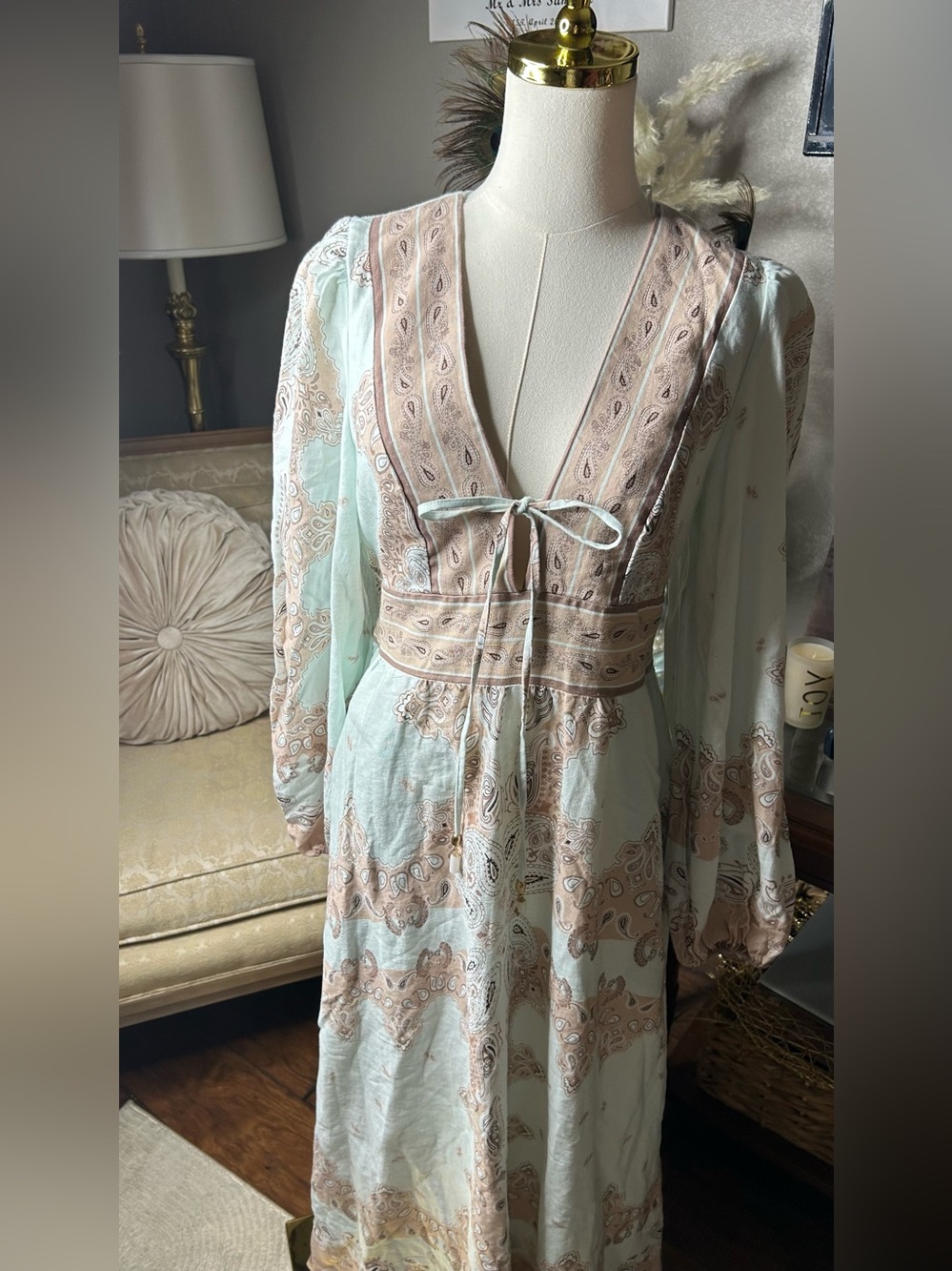 House of Harlow 1960 Linen Boho Romantic Maxi Dress